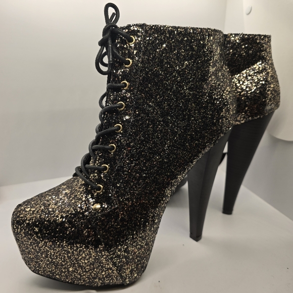 Paper Fox Black and Gold Glitter Heeled Boots - Picture 3 of 9